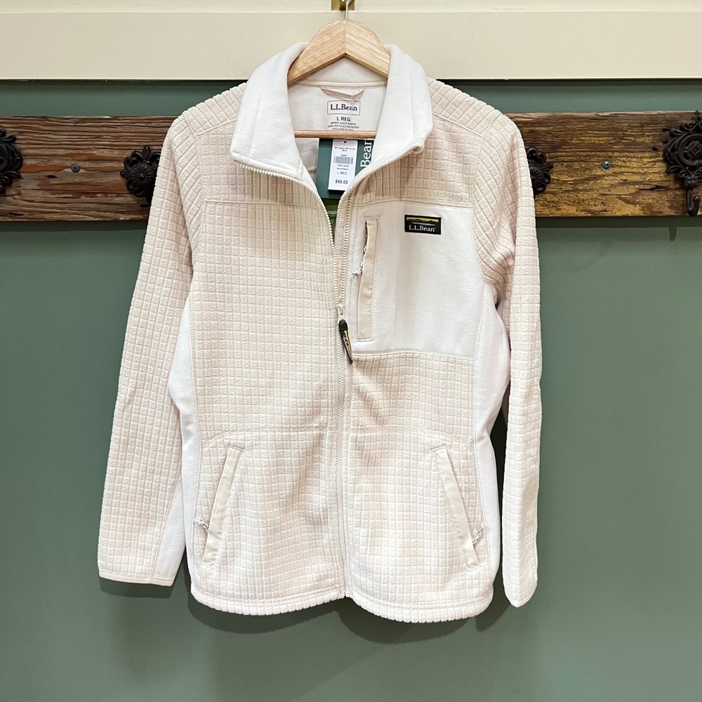 LL Bean Mountain Classic Windproof Fleece Jacket Natural Bone Cream Large NWT